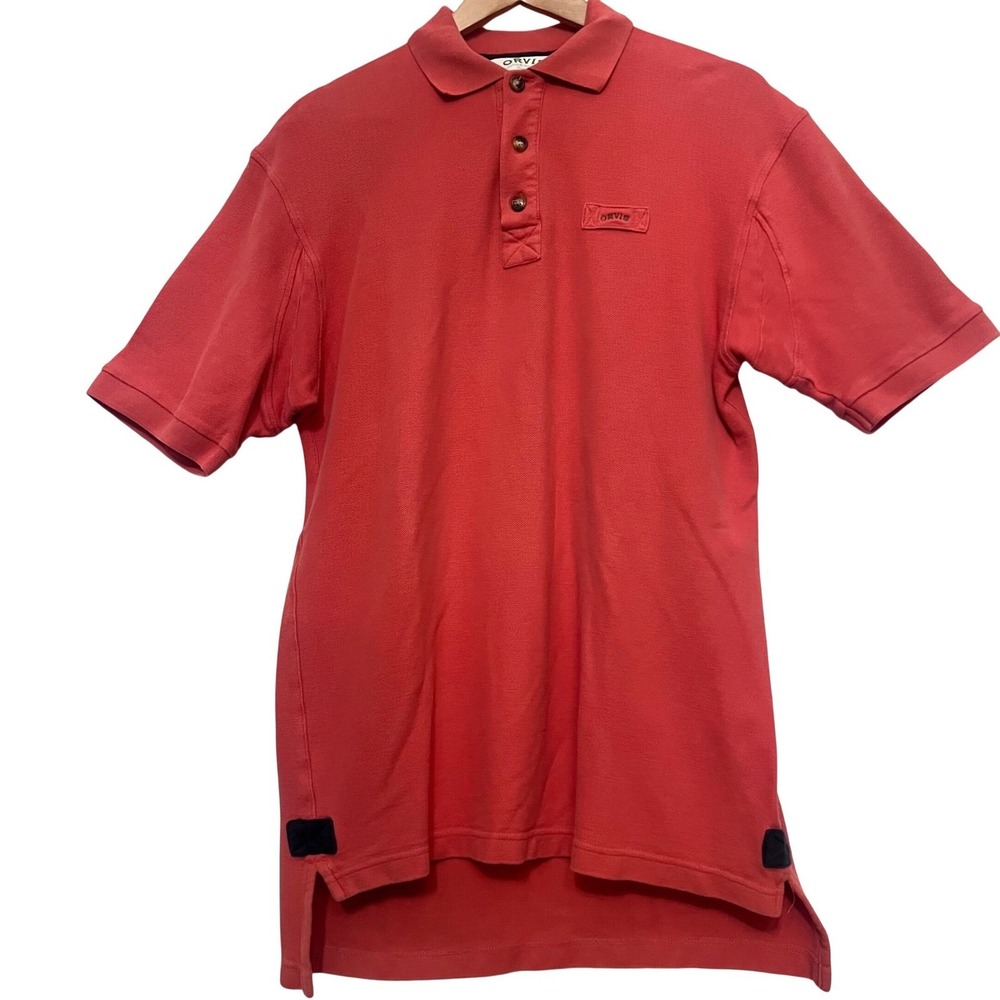 ORVIS Mens Orange Short‎ Sleeve Retro Classic Polo Shirt Size M Cotton Fishing